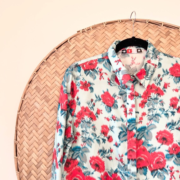 MSGM 100% SILK GORGEOUS FLORAL BUTTON UP‎ BLOUSE - MADE IN ITALY - Picture 1 of 12